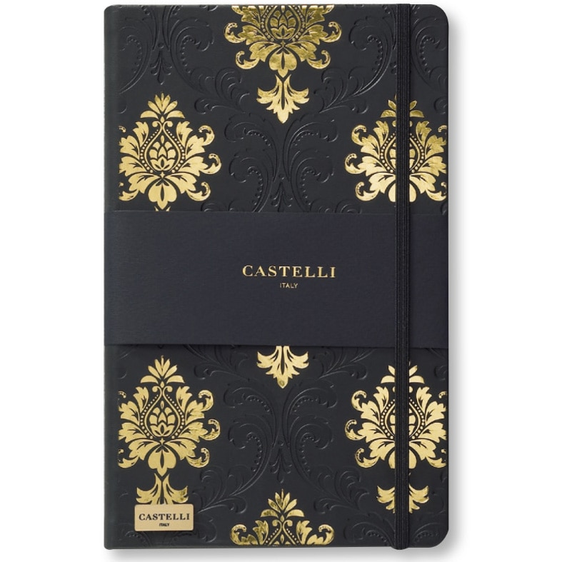 Bloc notes Castelli, Black Gold, 13x21 cm, 240 pagini, hârtie ivory 80 g/mp, dictando, Baroque Black & Gold