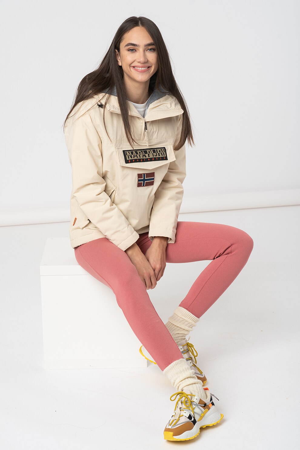 Napapijri, Geaca cu gluga fara inchidere Rainforest, Maro nisip/Negru