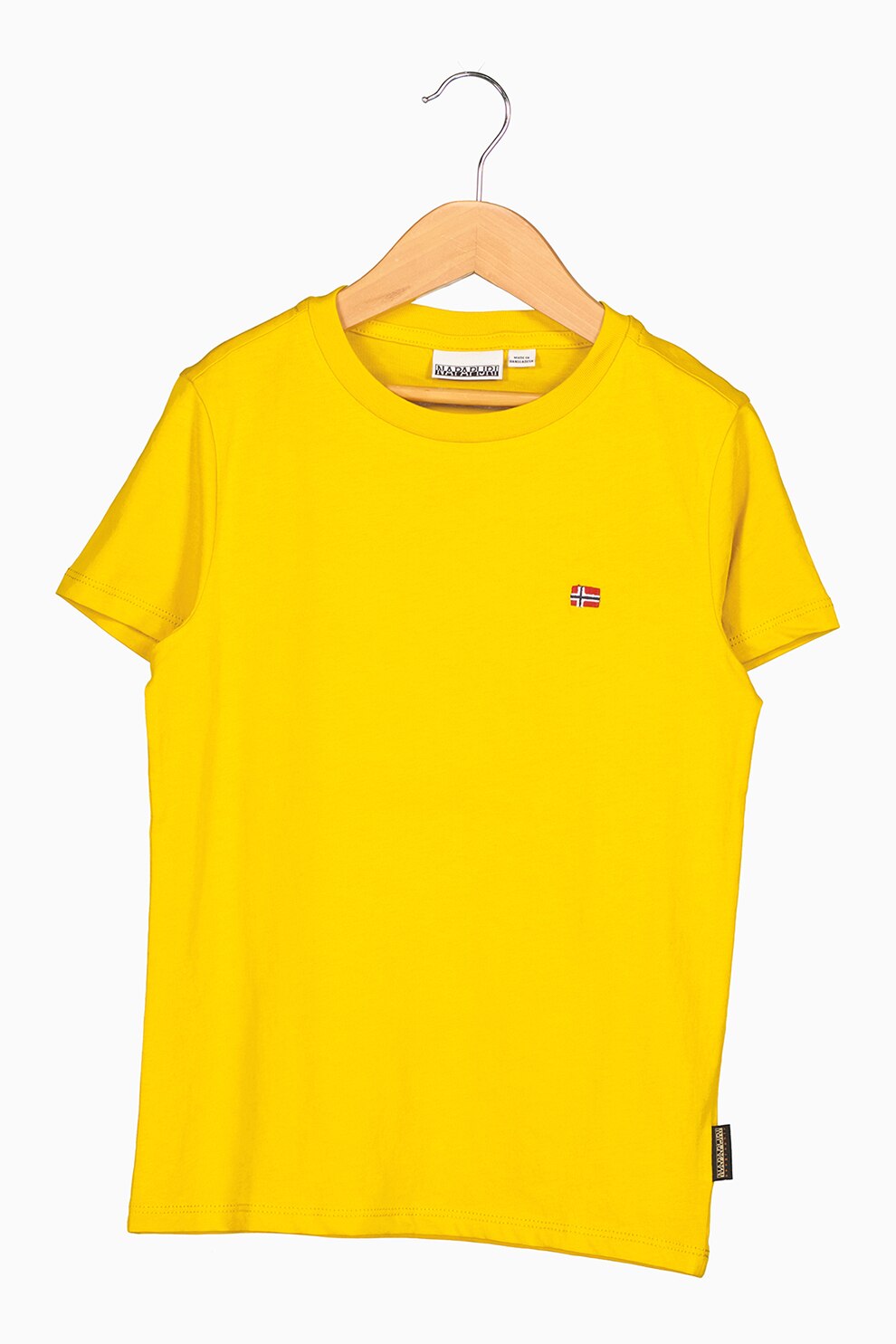 Napapijri, Tricou cu decolteu la baza gatului si detaliu brodat, Galben mustar