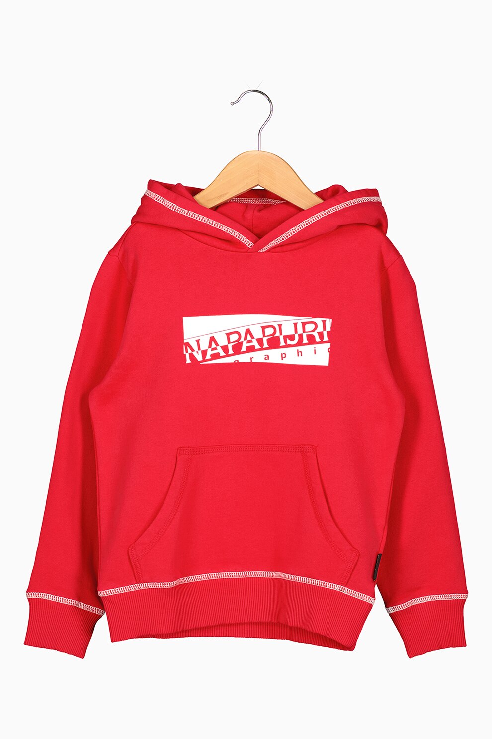 Napapijri, Hanorac cu imprimeu logo si buzunar kangaroo, Rosu/Alb