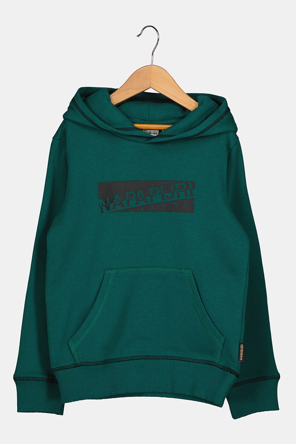 Napapijri, Hanorac cu imprimeu logo si buzunar kangaroo, Verde