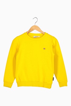 Napapijri, Bluza sport cu decolteu la baza gatului si terminatie striata, Galben sofran, 162 CM Napapijri, Bluza sport cu decolteu la baza gatului si terminatie striata, Galben sofran, 162 CM