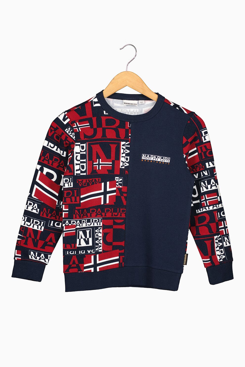 Napapijri, Bluza sport cu decolteu la baza gatului si imprimeu logo, Bleumarin/Rosu/Alb