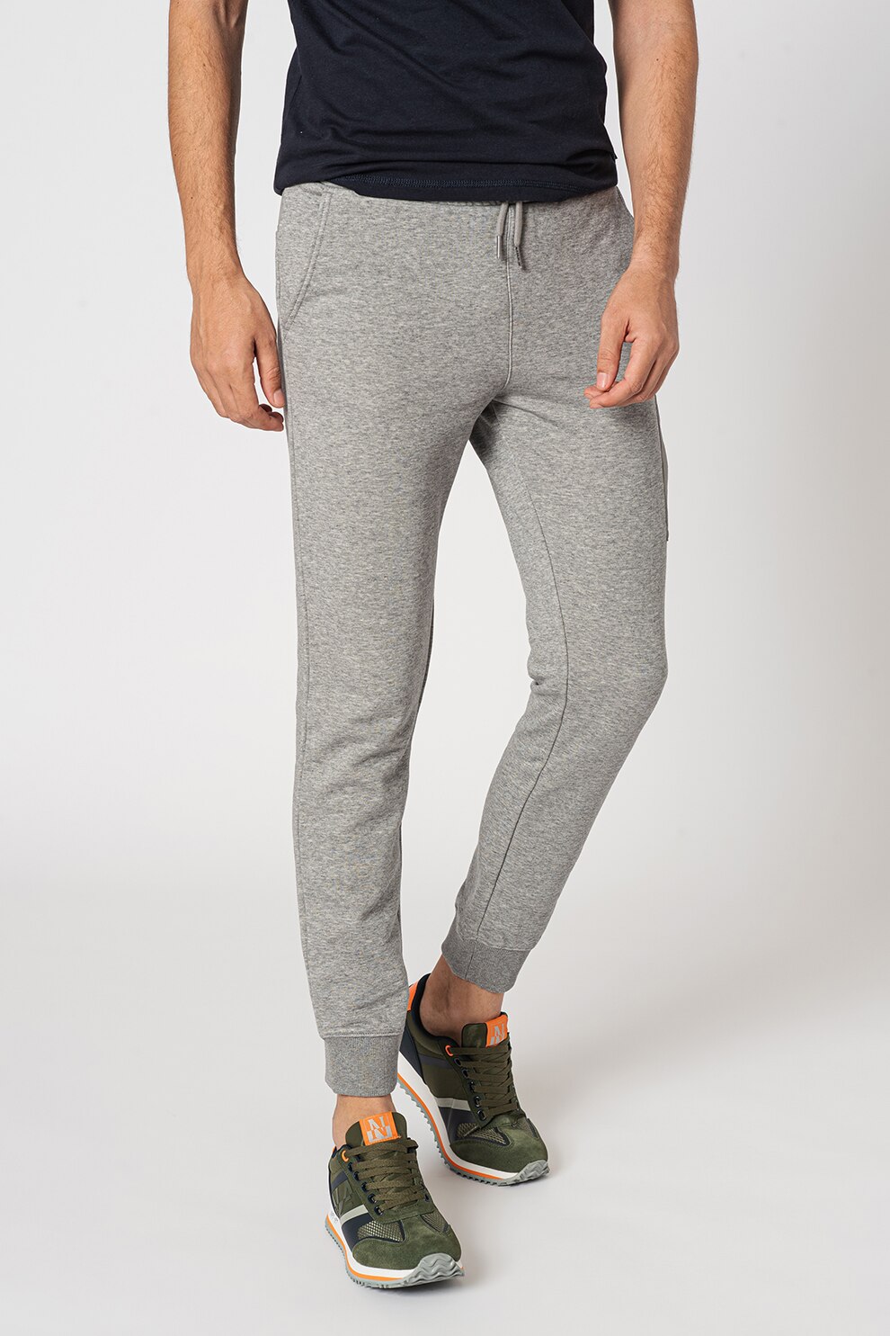 Napapijri, Pantaloni sport cu croiala conica Mamix, Gri melange