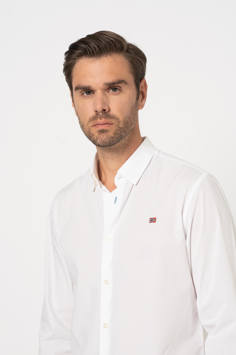 Napapijri, Camasa cu detaliu logo Ganesh, Alb