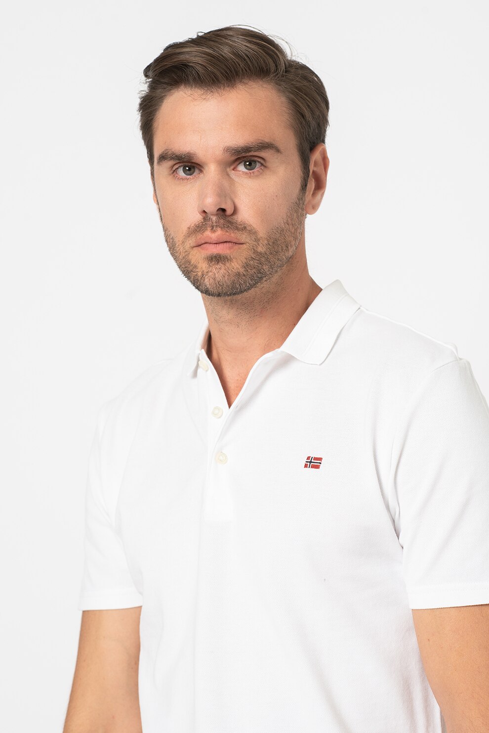 Napapijri, Tricou polo cu broderie logo Ealis, Alb