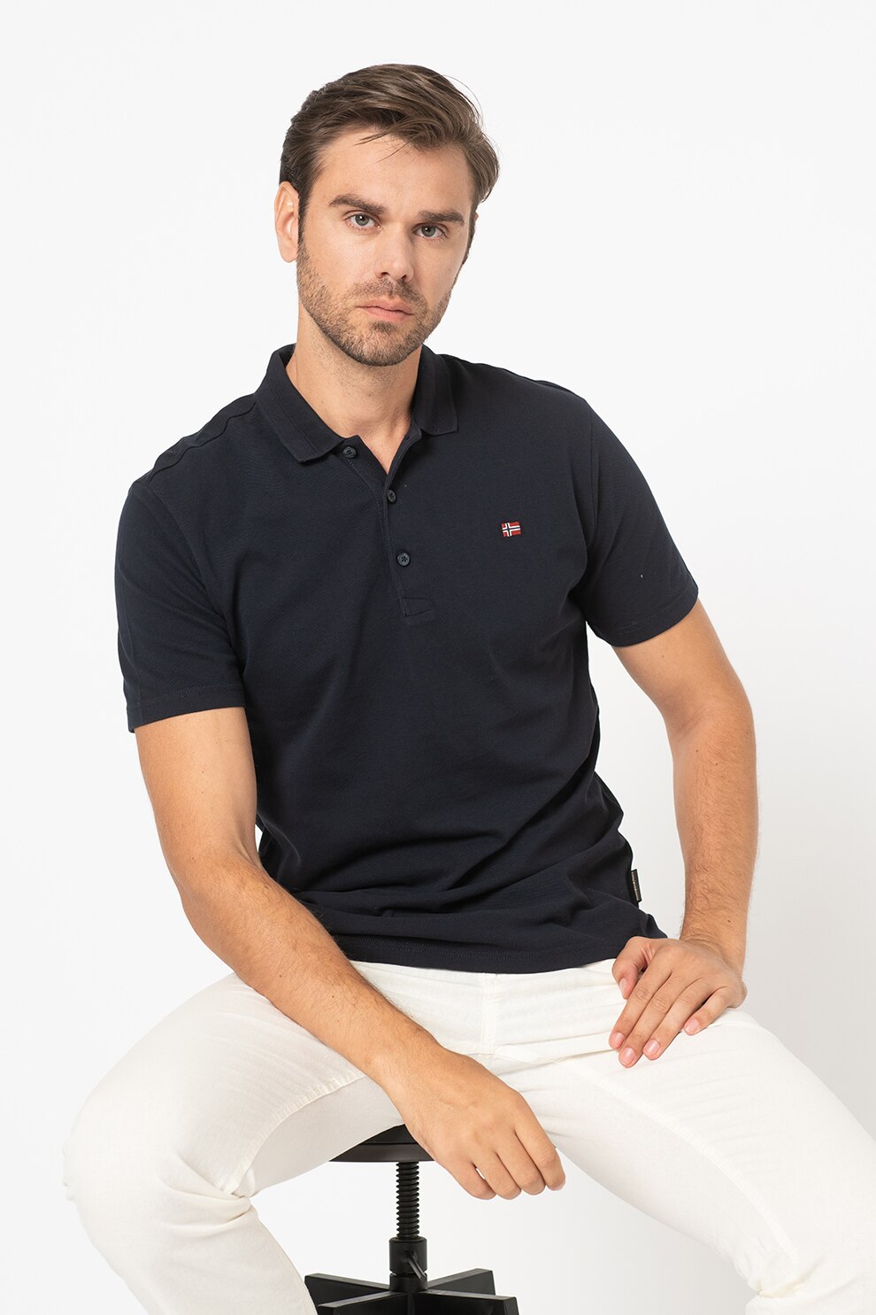 Napapijri, Tricou polo cu broderie logo Ealis, Bleumarin, S