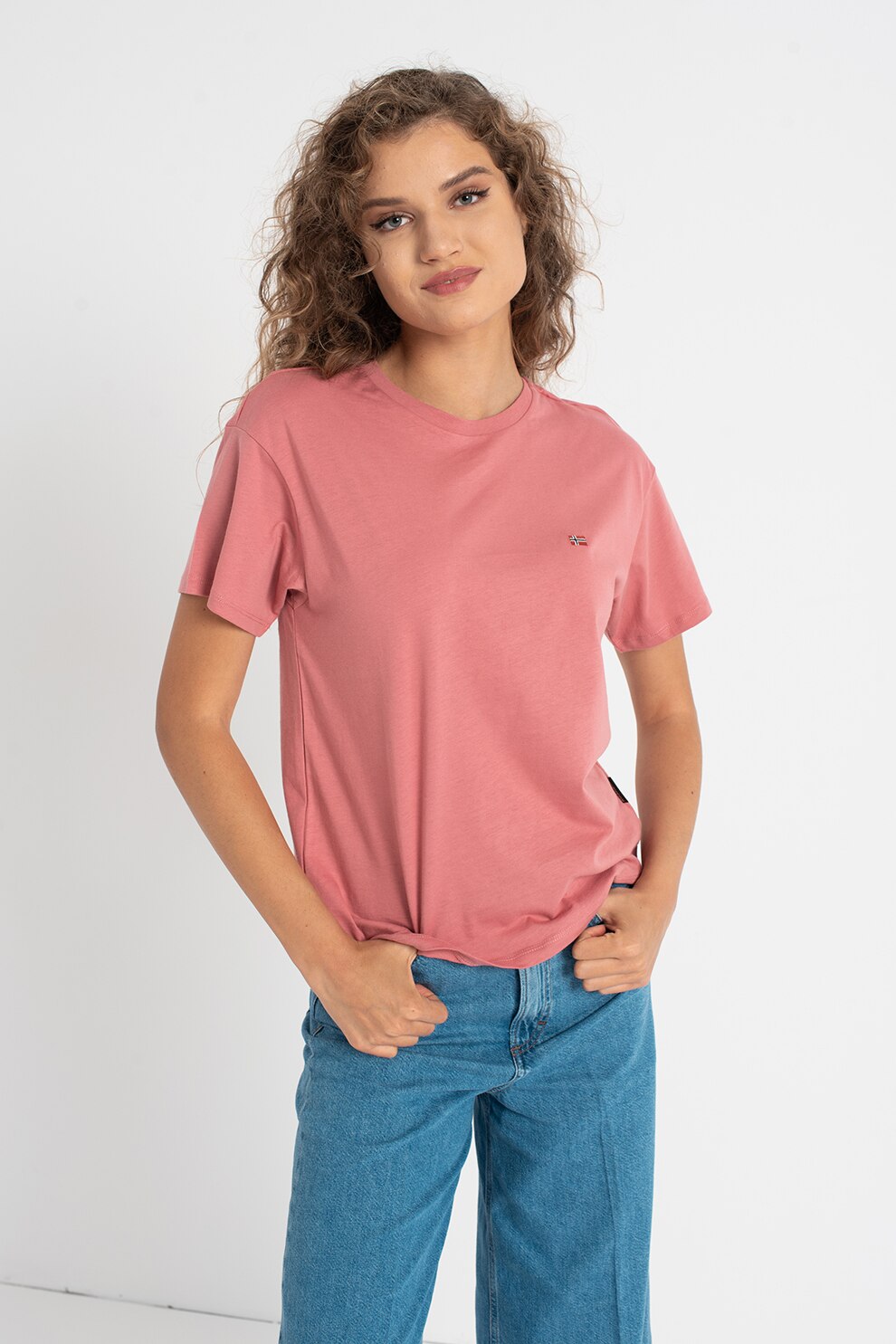 Napapijri, Tricou cu detaliu brodat Salis, Roz prafuit