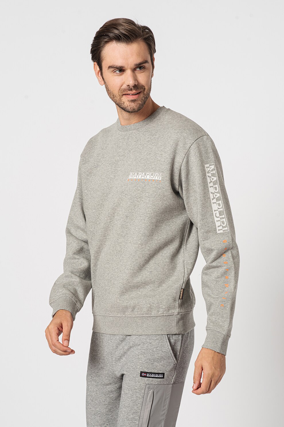 Napapijri, Bluza sport cu logo B-Roen, Gri melange