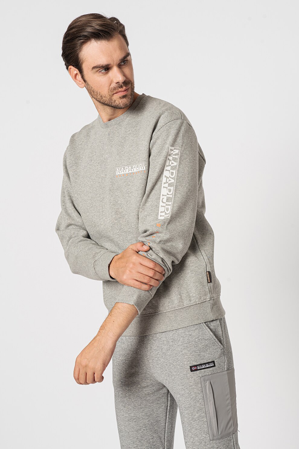 Napapijri, Bluza sport cu logo B-Roen, Gri melange