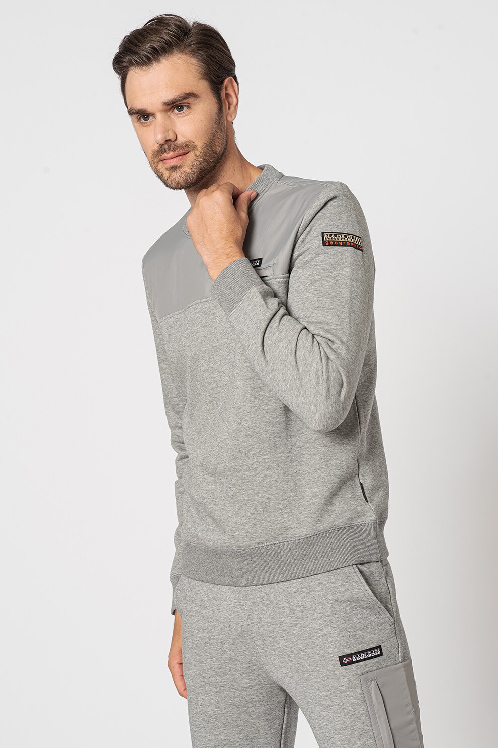 Napapijri, Bluza sport unisex cu decolteu la baza gatului Bamix, Gri melange