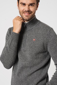 Napapijri, Pulover din amestec de lana cu fenta cu fermoar Dain, Gri inchis Napapijri, Pulover din amestec de lana cu fenta cu fermoar Dain, Gri inchis