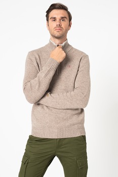 Napapijri, Pulover din amestec de lana cu fenta cu fermoar Dain, Gri melange Napapijri, Pulover din amestec de lana cu fenta cu fermoar Dain, Gri melange