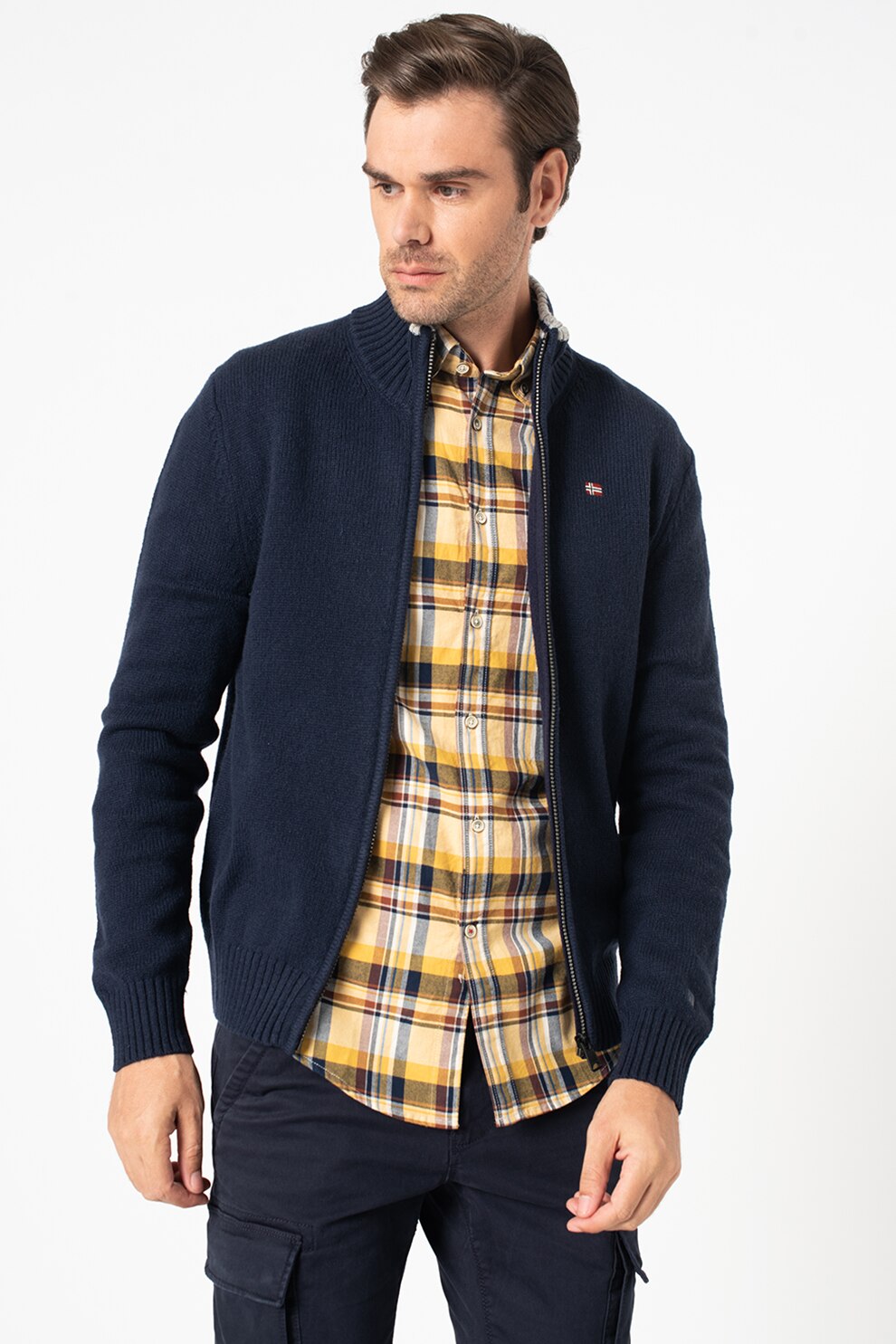 Napapijri, Cardigan din amestec de lana cu fermoar Dain, Bleumarin