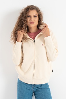 Napapijri, Hanorac cu fermoar si logo Balis, Crem, XL Napapijri, Hanorac cu fermoar si logo Balis, Crem, XL