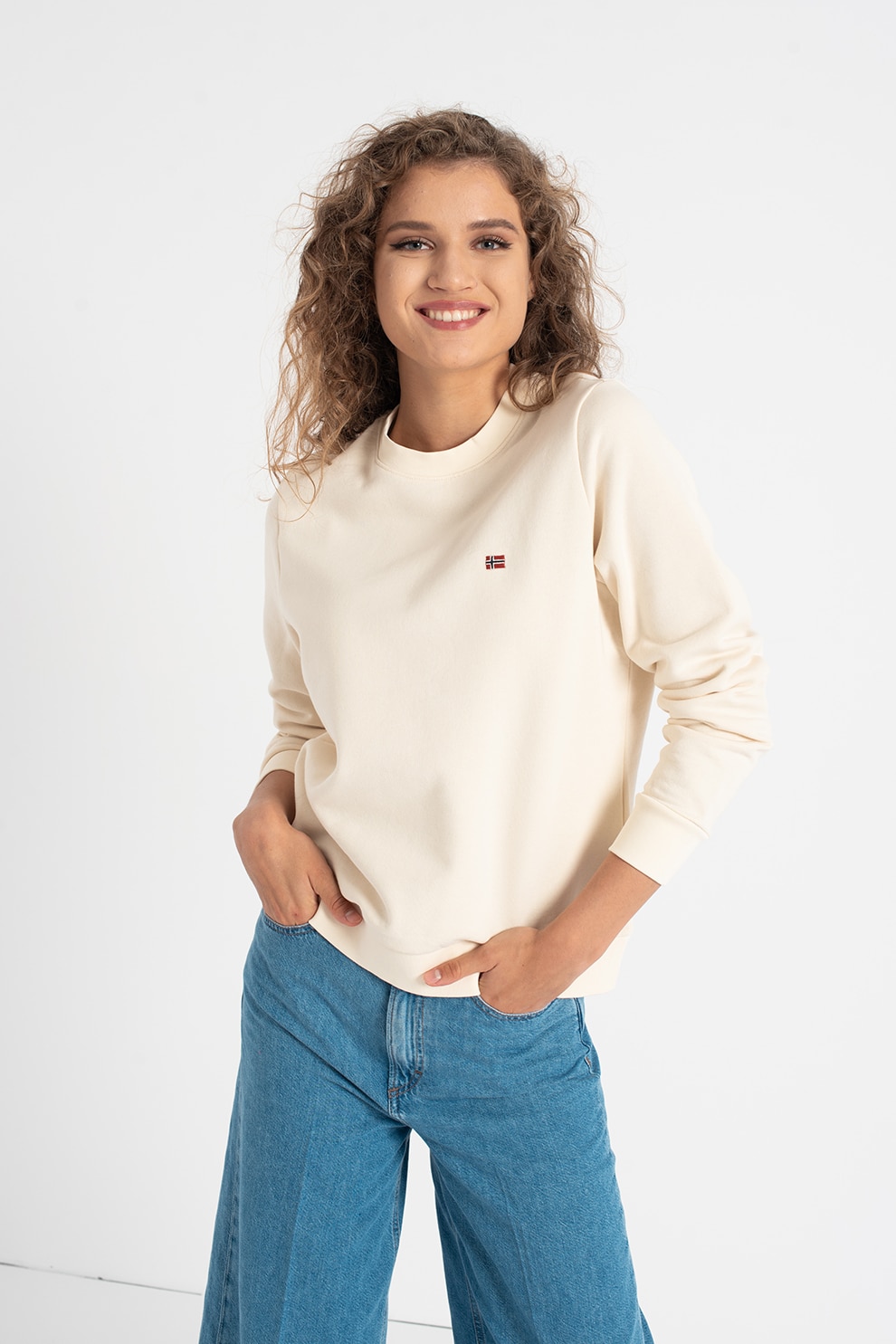 Napapijri, Bluza sport cu decolteu la baza gatului si logo Balis, Crem, XL