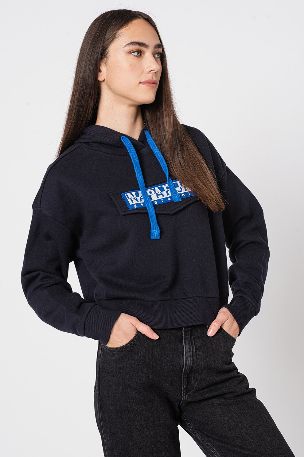 Napapijri, Hanorac crop cu maneci cazute Burgee, Bleumarin inchis