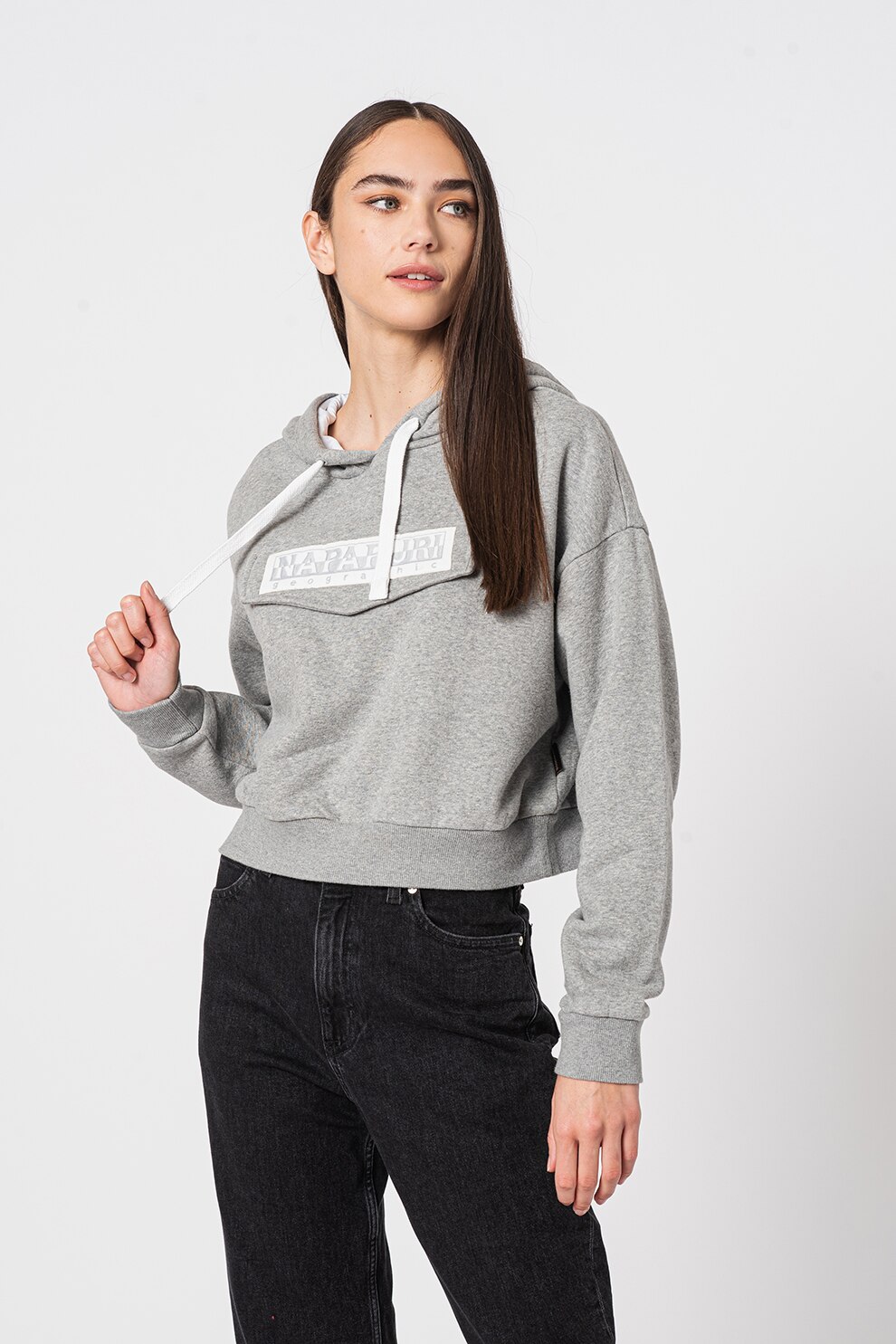 Napapijri, Hanorac crop cu maneci cazute Burgee, Gri melange