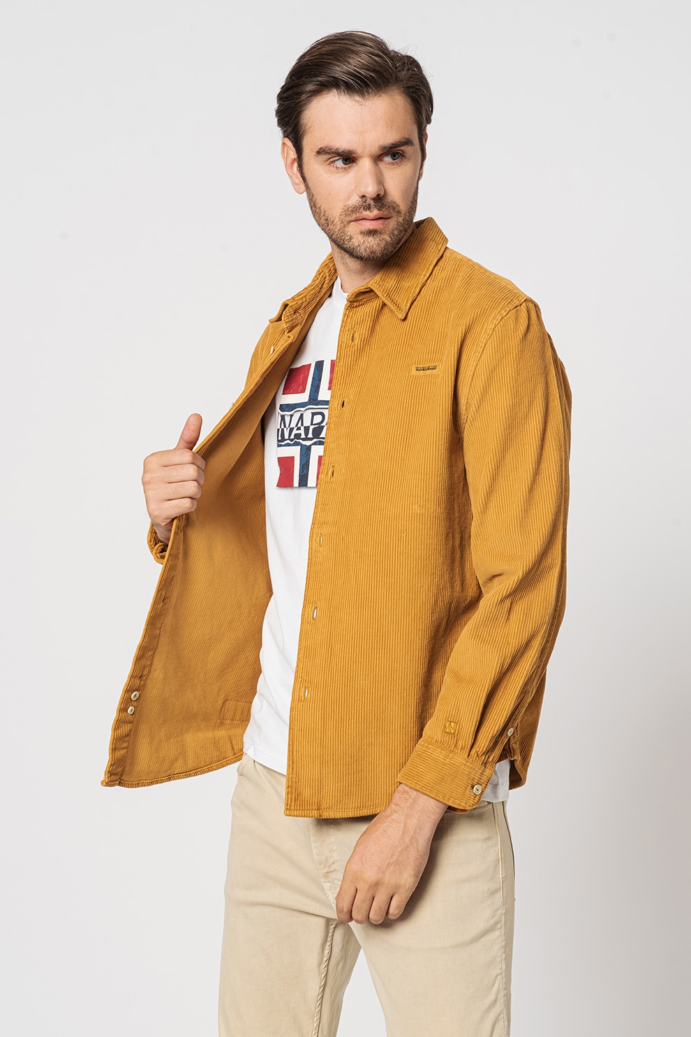 Napapijri, Camasa din reiat cu guler ascutit Gustav, Galben mustar, S
