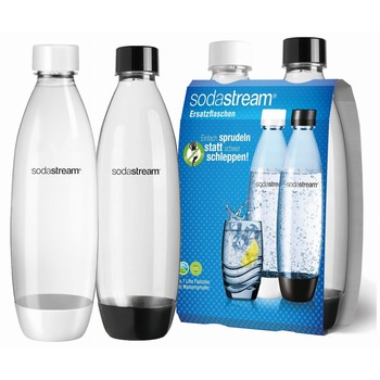 Set 2 sticle carbonatare SodaStream, Plastic reciclat, 1 L, Alb/Negru Set 2 sticle carbonatare SodaStream, Plastic reciclat, 1 L, Alb/Negru