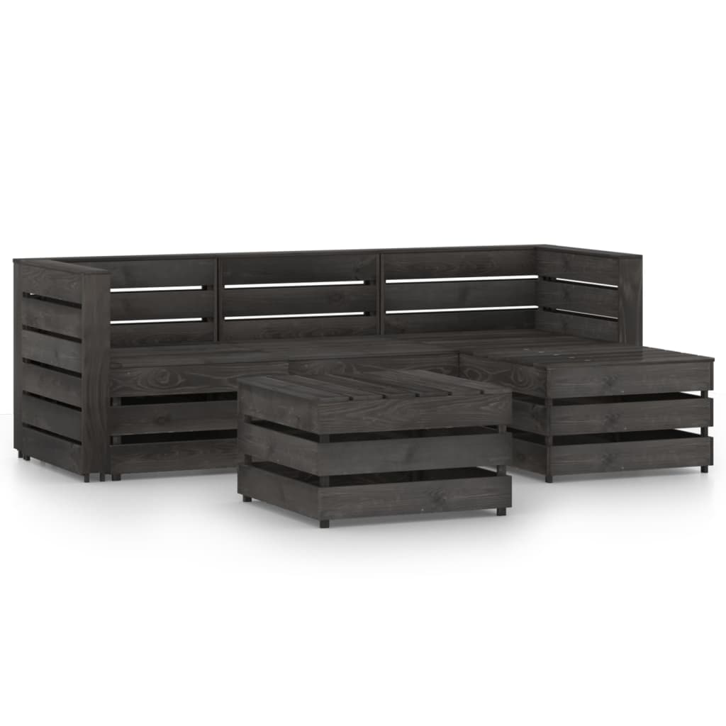 Set mobilier de gradina 5 piese canapea din paleti cu masuta, vidaXL, Lemn de pin, Gri