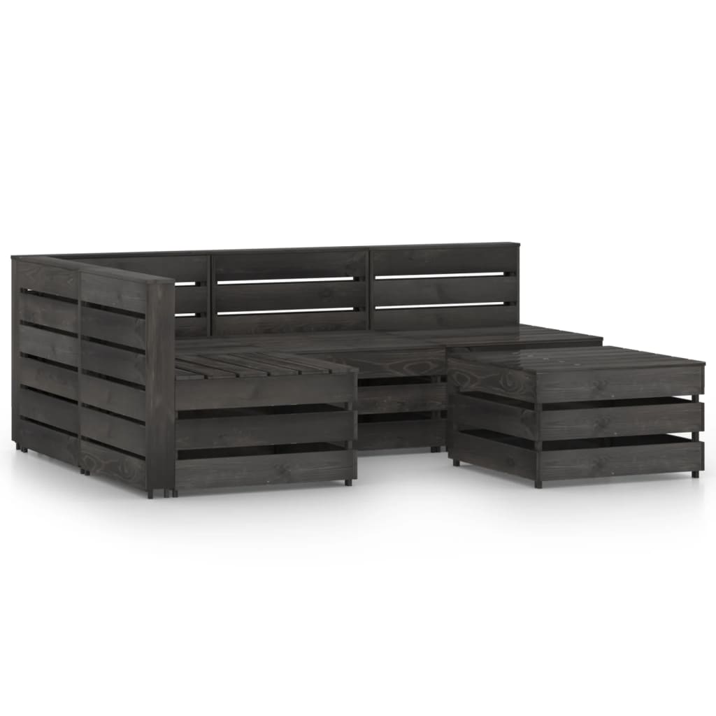 Set mobilier de gradina 5 piese canapea L din paleti cu masuta, vidaXL, Lemn de pin, Gri