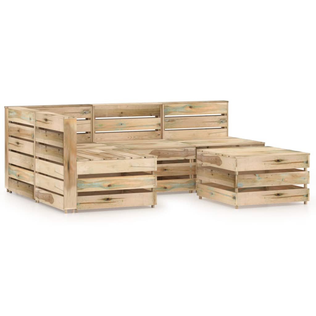 Set mobilier de gradina 5 piese canapea L din paleti cu masuta, vidaXL, Lemn de pin, Maro