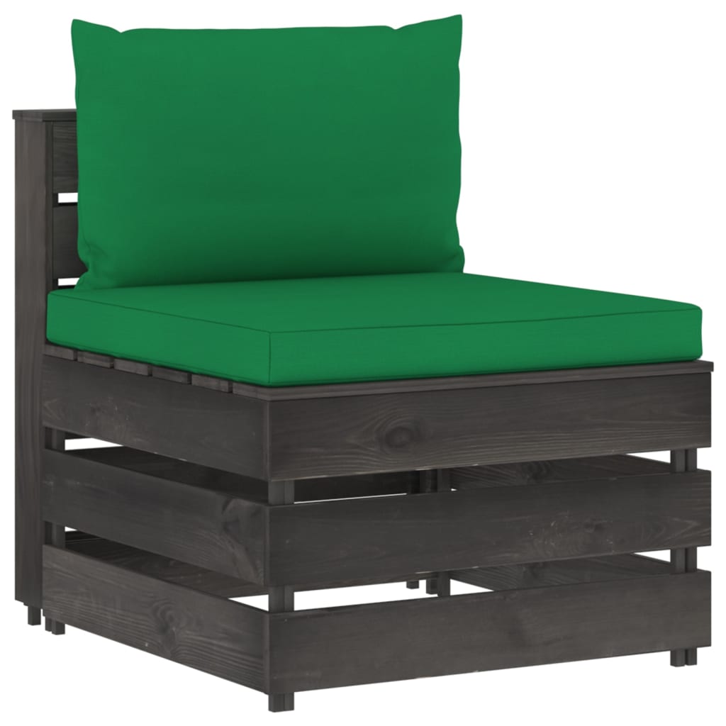 Canapea de mijloc modulara cu perne pentru gradina vidaXL, Lemn, 60 x 70 x 66 cm, Gri/Verde