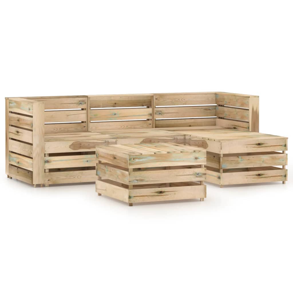 Set mobilier de gradina 5 piese canapea din paleti cu masuta, vidaXL, Lemn de pin, Maro