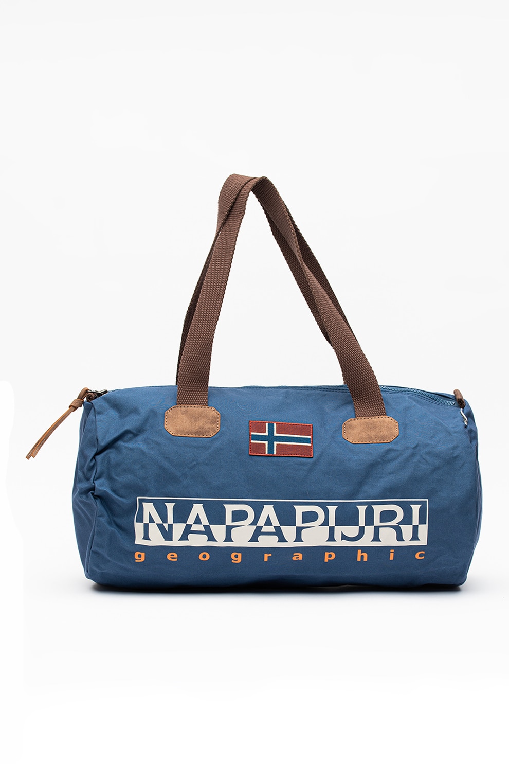 Napapijri, Geanta duffle unisex cu logo supradimensionat Bering, Albastru petrol/Gri/Oranj