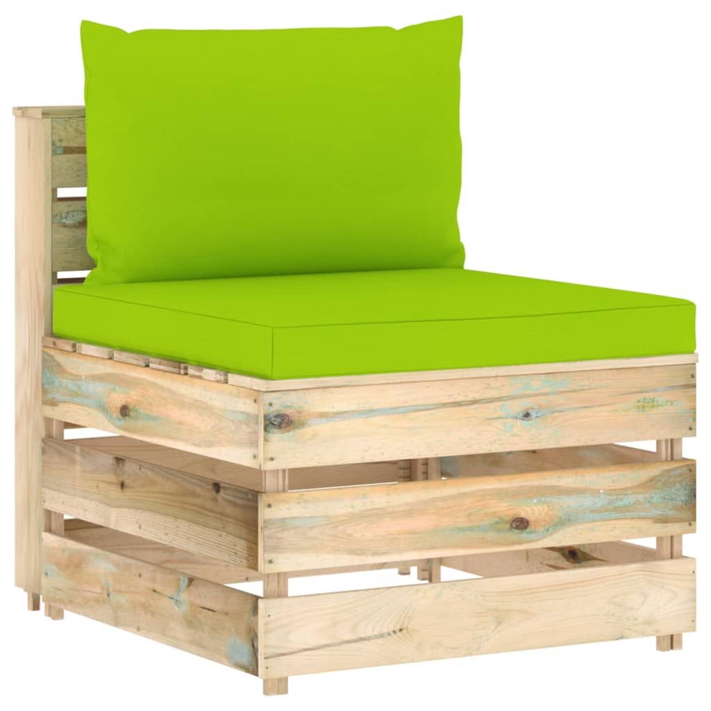 Canapea de mijloc modulara din lemn verde tratat cu perna vidaXL, Lemn, 60 x 70 x 66 cm, Verde/Verde deschis