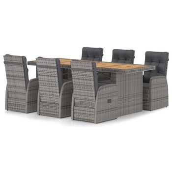 Set mobilier de exterior din 7 piese cu perne de spatar incluse vidaXL, Poliratan, 240 x 90 x 74 cm, Gri Set mobilier de exterior din 7 piese cu perne de spatar incluse vidaXL, Poliratan, 240 x 90 x 74 cm, Gri