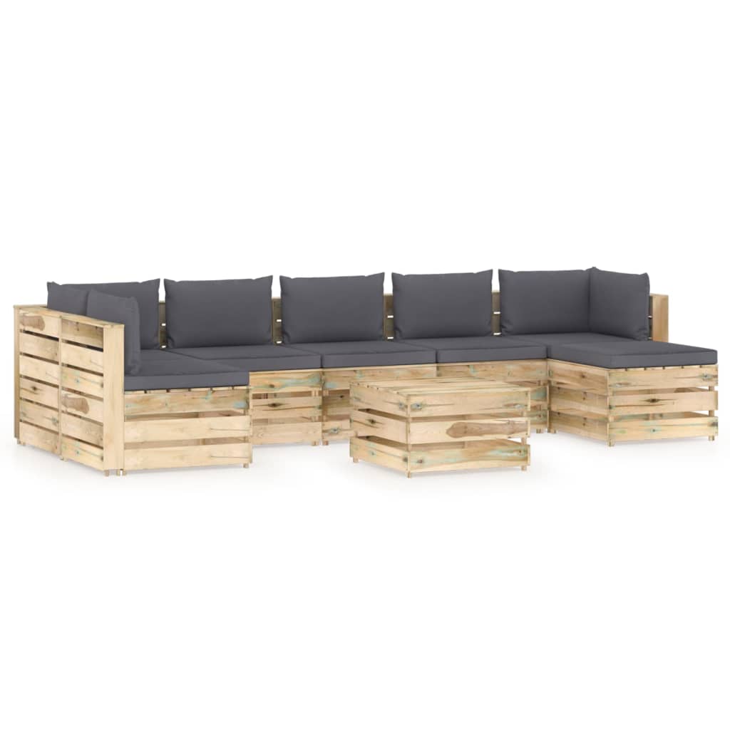 Set mobilier de gradina din paleti cu 8 piese cu perne colorate vidaXL, Lemn, Gri antracit