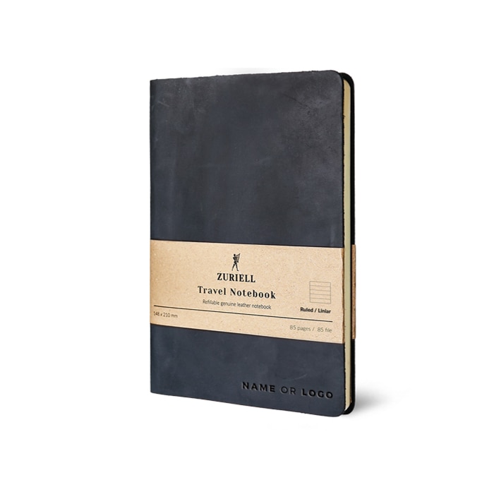 Agenda Din Piele Neagra, Zuriell Travel A5, Personalizata, Reutilizabila - Liniar