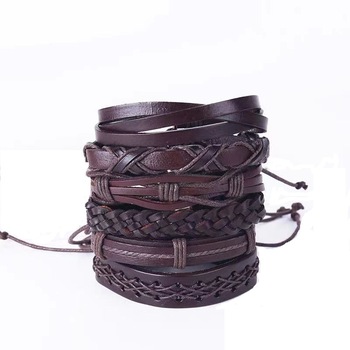 Set 6 bratari, cu multiple straturi, JustZEN™, pentru barbati, din piele naturala, maro, inchidere ajustabila Set 6 bratari, cu multiple straturi, JustZEN™, pentru barbati, din piele naturala, maro, inchidere ajustabila