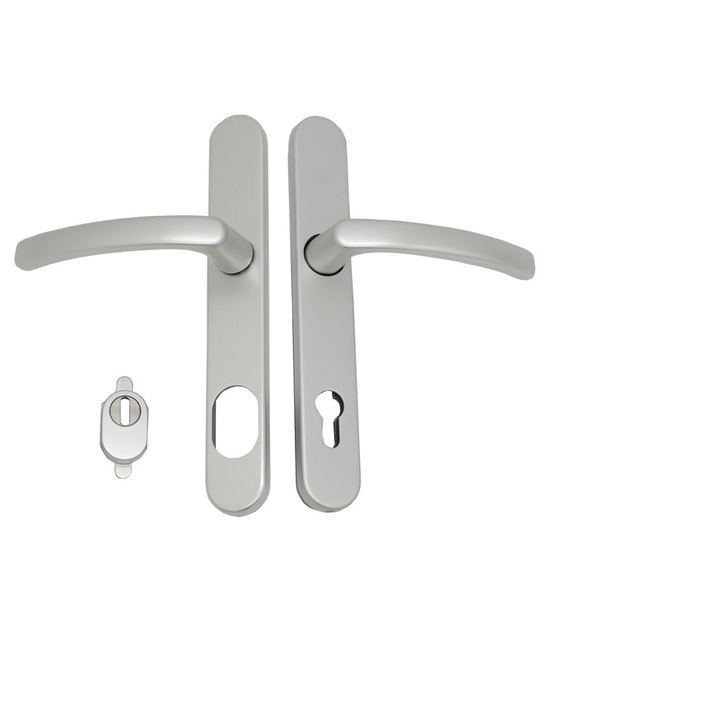 Maner usa termopan, blaugelb DGT35, exterior, 92 x 35 mm cu scut pentru cilindru, aluminiu, fara accesorii de prindere, argintiu