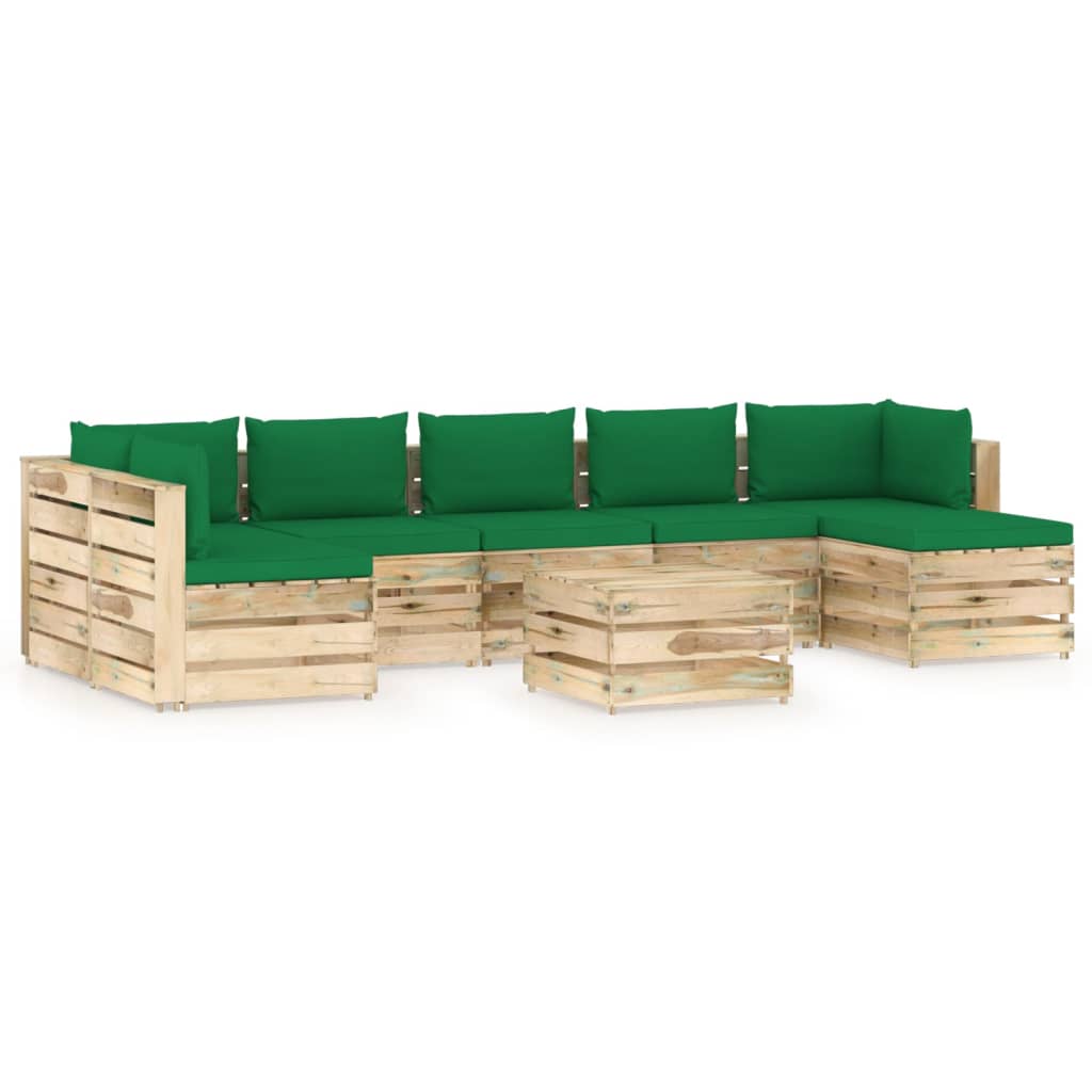 Set mobilier de gradina din paleti cu 8 piese cu perne colorate vidaXL, Lemn, Verde