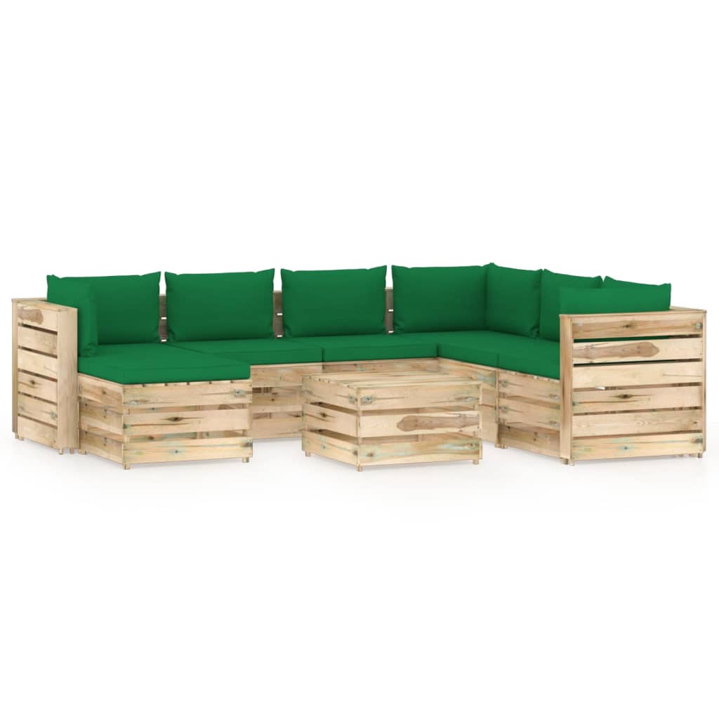 Set mobilier de gradina din 8 piese cu perne verzi vidaXL, Lemn, Verde