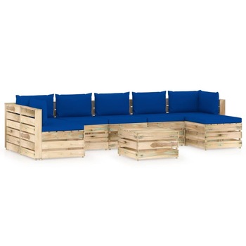 Set mobilier de gradina din paleti cu 8 piese cu perne colorate vidaXL, Lemn, Albastru
