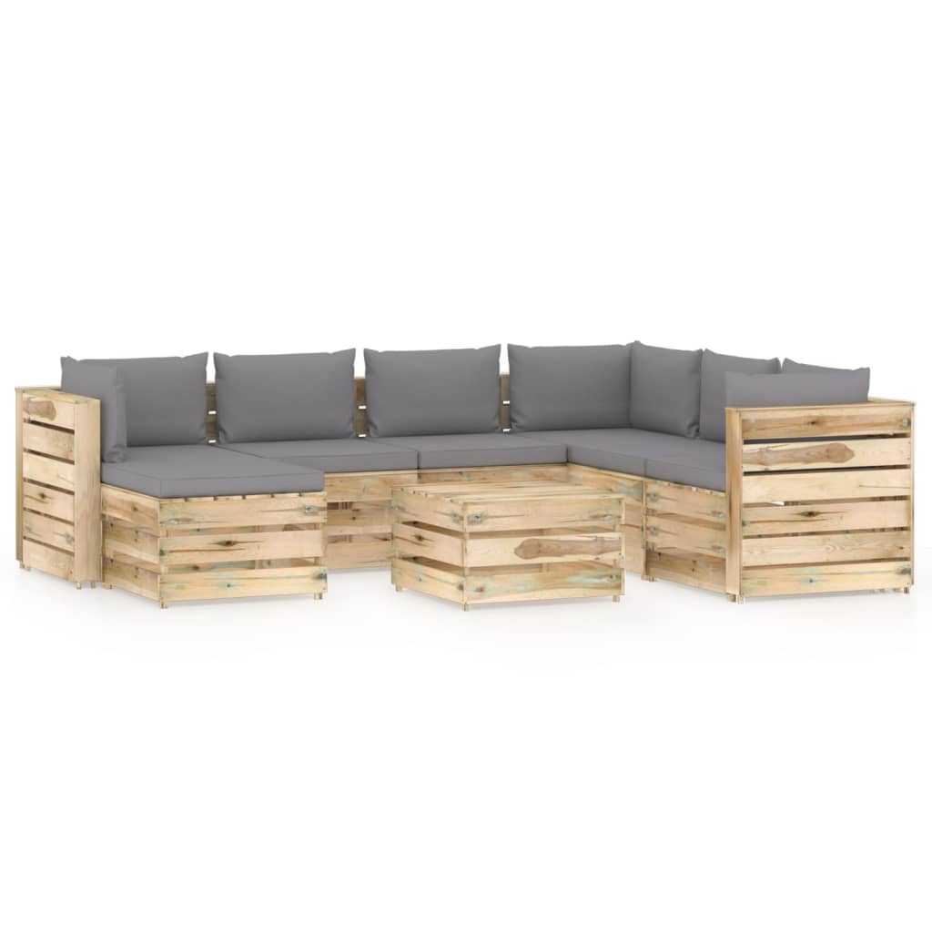 Set mobilier de gradina din 8 piese cu perne gri vidaXL, Lemn, Gri