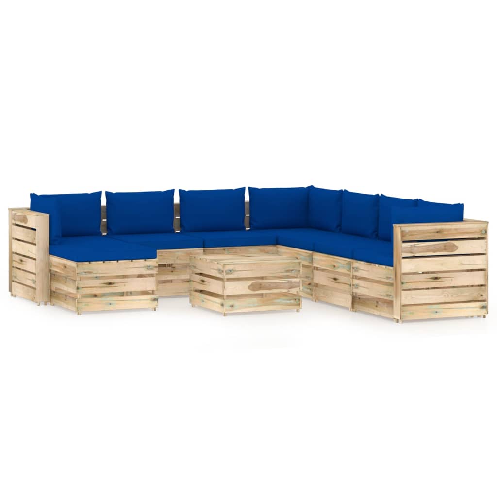 Set mobilier de gradina din 9 piese cu perne vidaXL, Lemn, Albastru