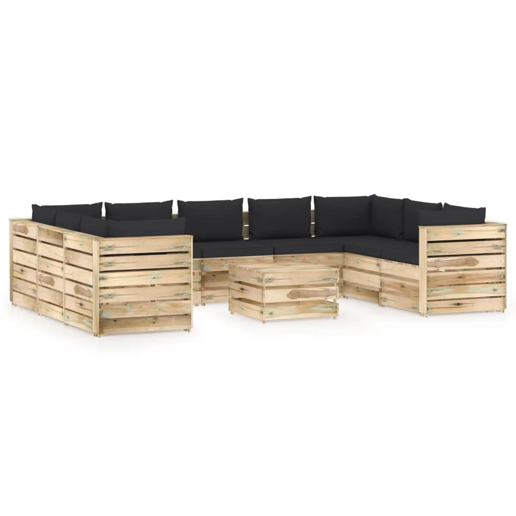 Set mobilier de gradina din paleti cu 10 piese cu perne vidaXL, Lemn, Negru
