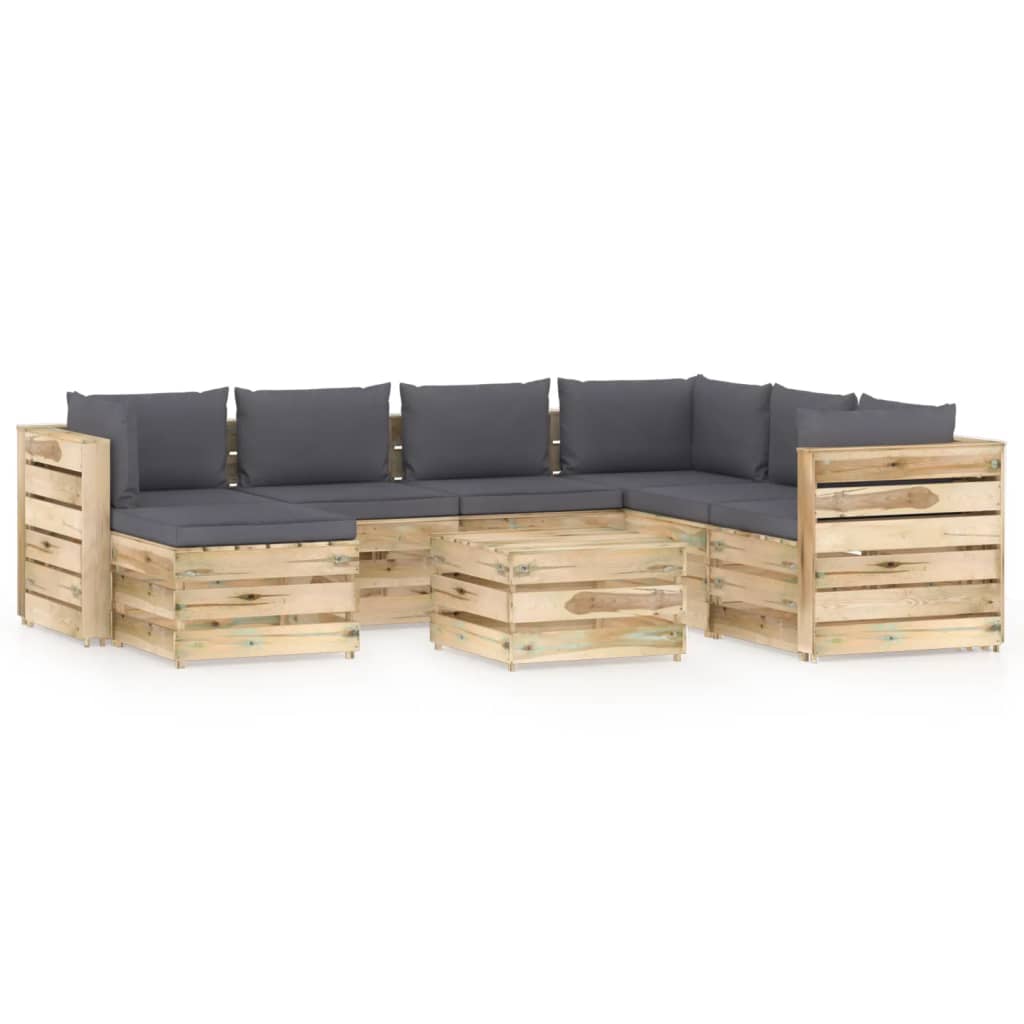Set mobilier de gradina din 8 piese cu perne gri antracit vidaXL, Lemn, Gri antracit
