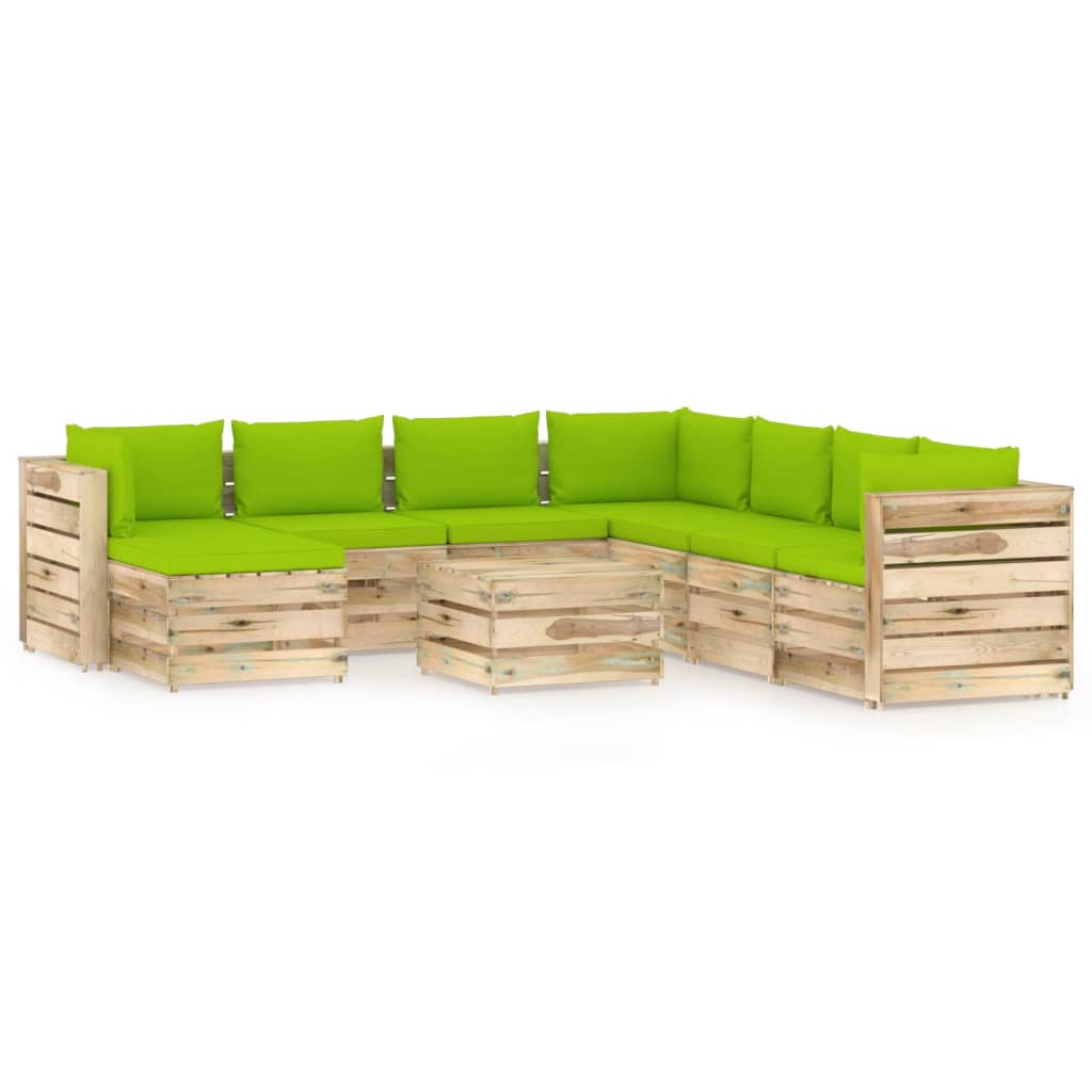Set mobilier de gradina din 9 piese cu perne vidaXL, Lemn, Verde deschis
