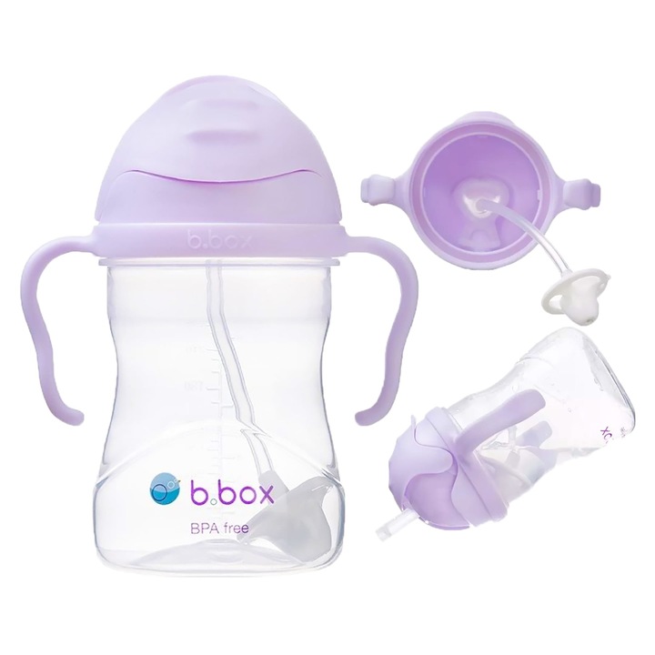 Cana cu pai si maner B.BOX, Silicon/Polipropilena, 240 ml, Violet