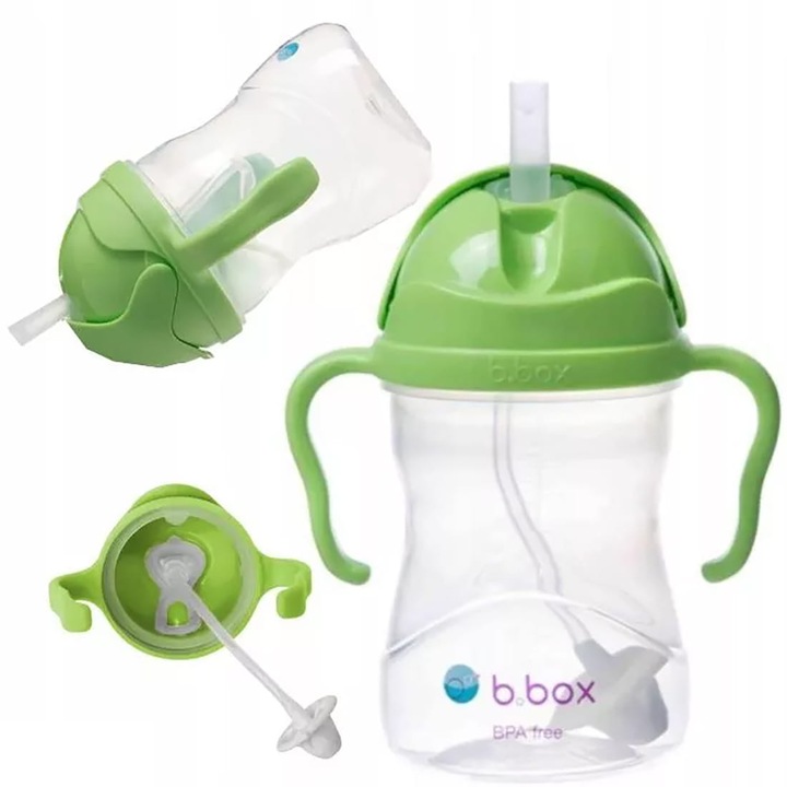 Cana cu pai si maner B.BOX, Silicon/Polipropilena, 240 ml, Verde