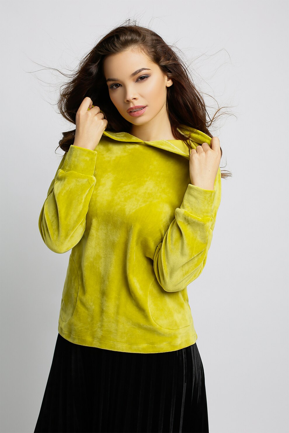 BAROCCA, Hanorac de catifea cu buzunare laterale, Verde lime