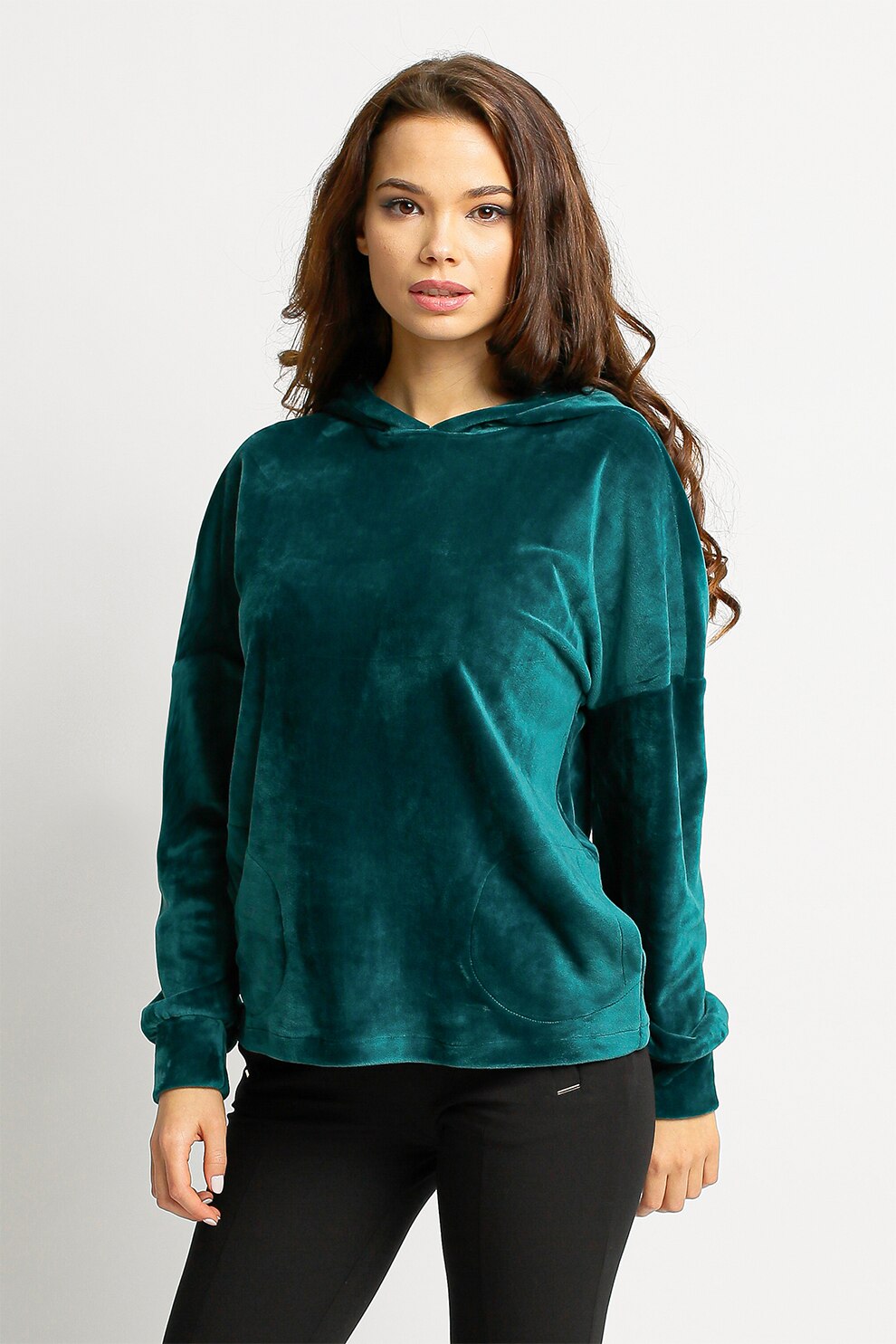 BAROCCA, Hanorac de catifea cu buzunare laterale, Verde englez