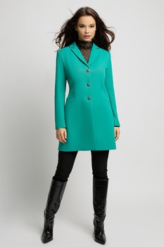 BAROCCA, Palton cambrat cu revere decupate, Verde persan, 50 BAROCCA, Palton cambrat cu revere decupate, Verde persan, 50