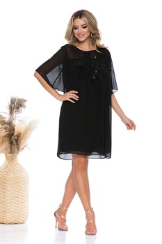 BAROCCA, Rochie cu decolteu rotund si aplicatii, Negru BAROCCA, Rochie cu decolteu rotund si aplicatii, Negru